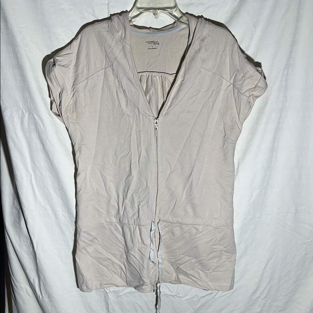 New York & Company Cream Tan Hoodie with Tie Front